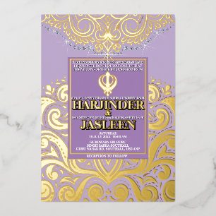 Invitation En Aluminium LuxGlitter Lavande Or Sikh Anand Karaj Mariage