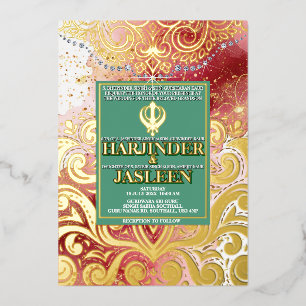 Invitation En Aluminium LuxGlitter Rose & Or Sikh Anand Karaj Mariage