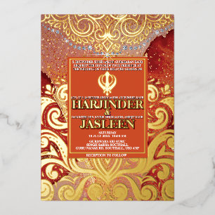 Invitation En Aluminium LuxGlitter Rouge Anand Karaj Mariage Indien 