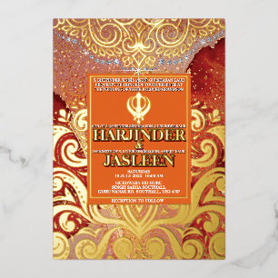 Invitation En Aluminium LuxGlitter Rouge Sikh Anand Karaj Mariage Indien 