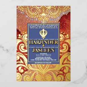 Invitation En Aluminium LuxGlitter Rouge Sikh Anand Karaj Mariage Indien 