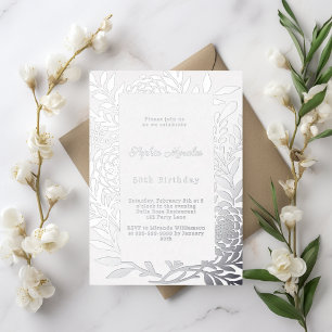 Invitation En Aluminium Luxueux anniversaire botanique argenté d'hiver