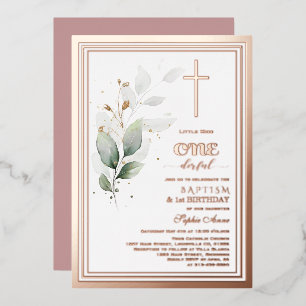 Invitation En Aluminium Luxueux Eucalyptus Vert pour 1er Anniversaire Bapt