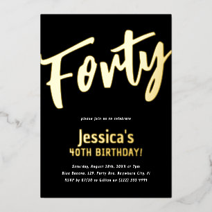 Invitation En Aluminium Luxueux Or 'Quarante' Adultes Jalonnement 40e Anni