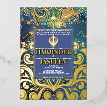 Luxueux Pailleté Bleu Sikh Anand Karaj Indien