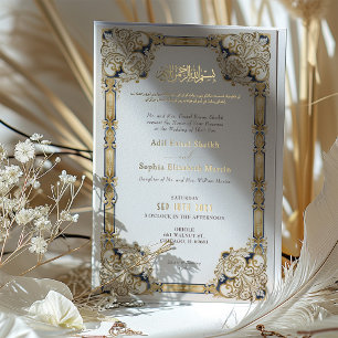 Invitation En Aluminium Luxuriante Marine Gold Cream Mariage islamique