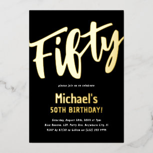 Invitation En Aluminium Luxury Gold 'Fifty' Adult Milestone 50e Anniversai
