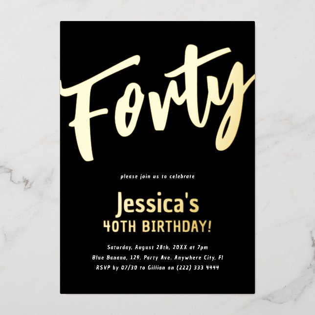 Invitation En Aluminium Luxury Gold 'Quarante' Adulte Jalon 40e Anniversai (Recto)