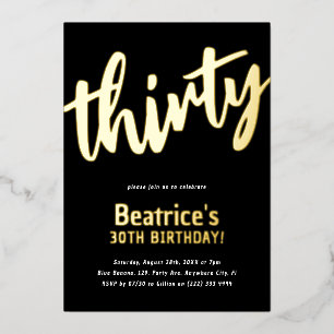 Invitation En Aluminium Luxury Gold 'trente' Jalon adulte 30e anniversaire