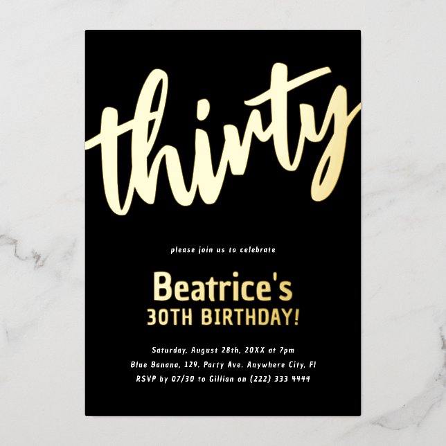 Invitation En Aluminium Luxury Gold 'trente' Jalon adulte 30e anniversaire (Recto)
