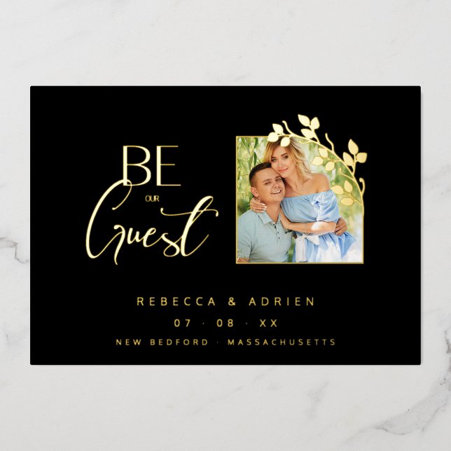 Invitation En Aluminium Luxury Golden Minimalist Branches Chic Photo (Recto)