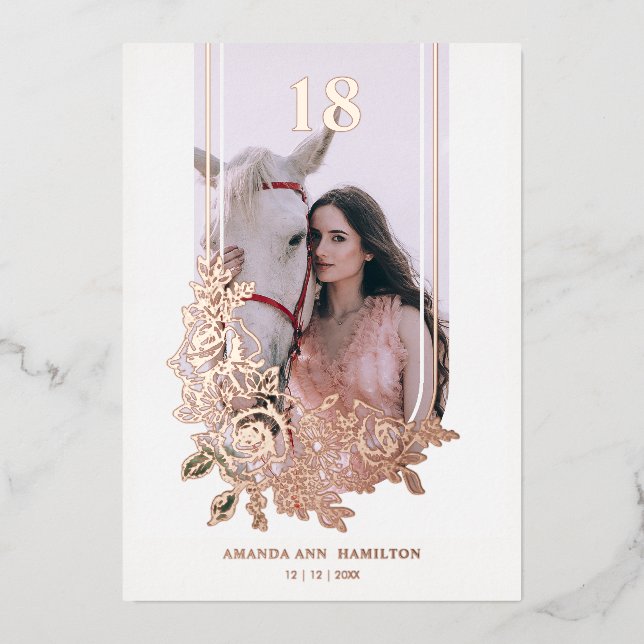 Invitation En Aluminium Luxury Trendy Floral Birthday Party Photo (Recto)