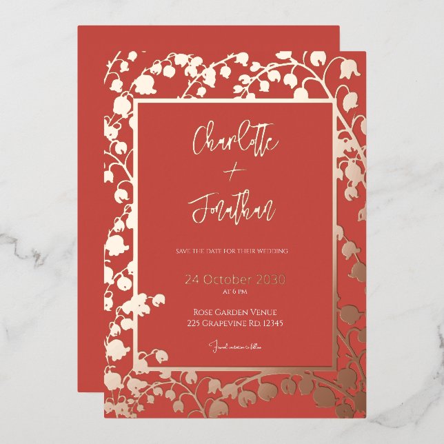 Invitation En Aluminium Lys de la Vallée Jardin Floral Mariage Or (Recto/Verso)