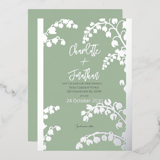 Invitation En Aluminium Lys de la Vallée Jardin Floral Mariage Or (Recto/Verso)