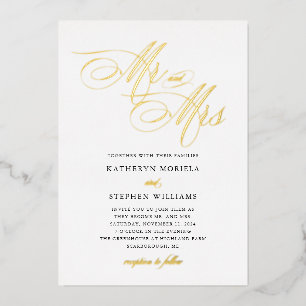 Invitation En Aluminium M. & Mme Classic Calligraphy Mariage Gold