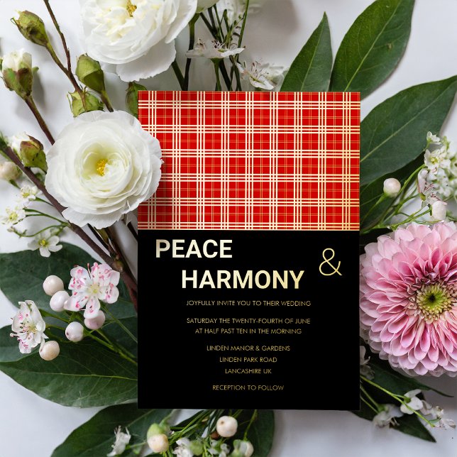 Invitation En Aluminium MacClan Tartan Red Black Gold Motif Mariage (Créateur téléchargé)