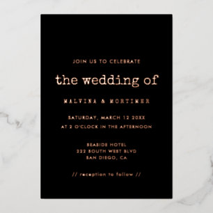 Invitation En Aluminium Machine à écrire minimaliste vintage mariage or ro