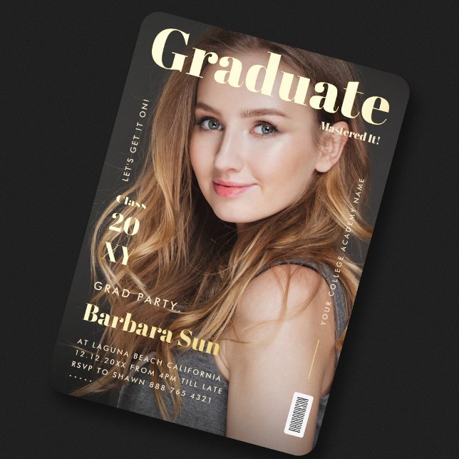 Invitation En Aluminium Magazine Moderne Graduate Couverture Gold (Modern Graduate Magazine Cover Graduation Gold Foil Invitation
)