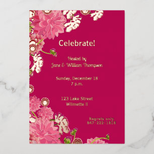 Invitation En Aluminium Magenta floral doré
