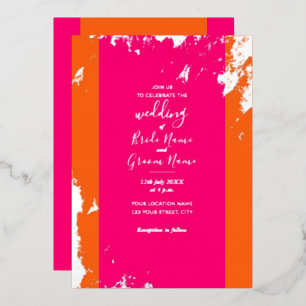 Invitation En Aluminium Magenta Rose Orange Gold Grain Élégant