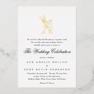 Invitation En Aluminium Magnifique Élégant Monogramme Fleuris MARIAGE OR