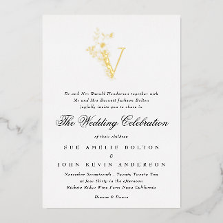 Invitation En Aluminium Magnifique Élégant Monogramme Fleuris MARIAGE OR