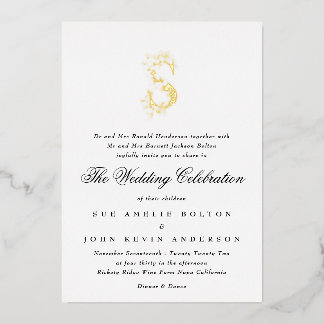 Invitation En Aluminium Magnifique Élégant Monogramme Floral Mariage OR