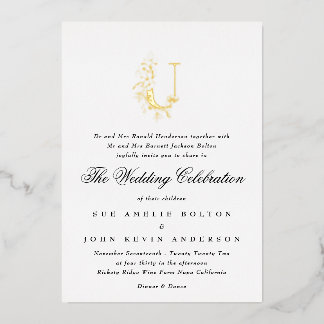 Invitation En Aluminium Magnifique Élégante Fleurie Monogramme de Mariage