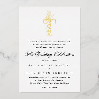 Invitation En Aluminium Magnifique Élégante Fleurie Monogramme de Mariage