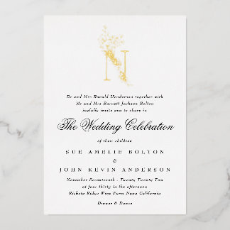Invitation En Aluminium Magnifique Élégante Fleurie Monogramme de Mariage