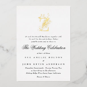 Invitation En Aluminium Magnifique Élégante Fleurie Monogramme GOLD Mariag