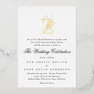 Invitation En Aluminium Magnifique Élégante Fleurie Monogramme GOLD Mariag