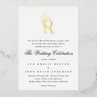 Invitation En Aluminium Magnifique Élégante Fleurie Monogramme GOLD Mariag