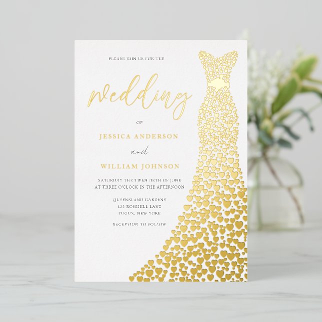 Invitation En Aluminium Magnifique Gold Love Coeur Foil Mariage (Debout devant)