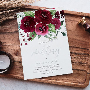 Invitation En Aluminium Magnifique mariage floral aquarelle bordeaux riche
