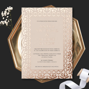 Invitation En Aluminium Magnifique Mariage Indien Orné Rose Dorée