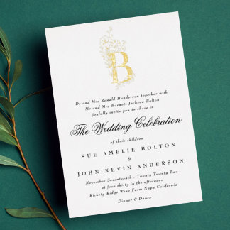 Invitation En Aluminium Magnifique monogramme floral OR esquisse de mariag