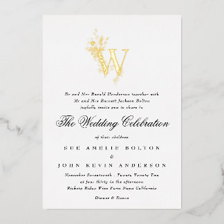 Invitation En Aluminium Magnifique monogramme or floral esquissé