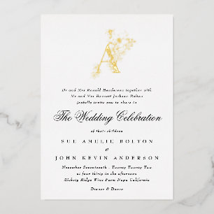 Invitation En Aluminium Magnifique Monogramme Or Floral Esquisse De Mariag