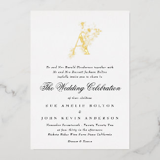 Invitation En Aluminium Magnifique Monogramme Or Floral Esquisse De Mariag