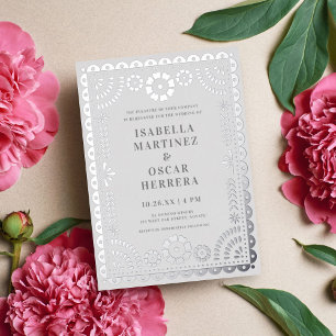 Invitation En Aluminium Magnifique Papel Picado Boda Mariage Argent VRAI