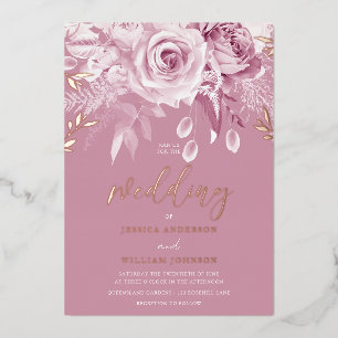Invitation En Aluminium Magnifique Rose Rose Poudrée Or Rose Mariage