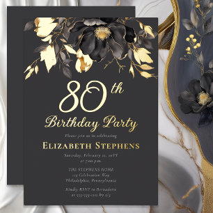 Invitation En Aluminium Magnolia Élégant Fête d'anniversaire 80 ans Adulte