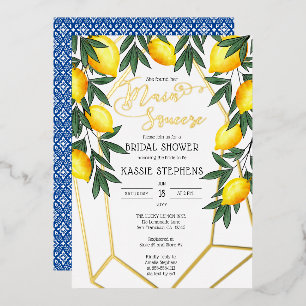 Invitation En Aluminium Main Squeeze Citrons Mariage Italien - Or