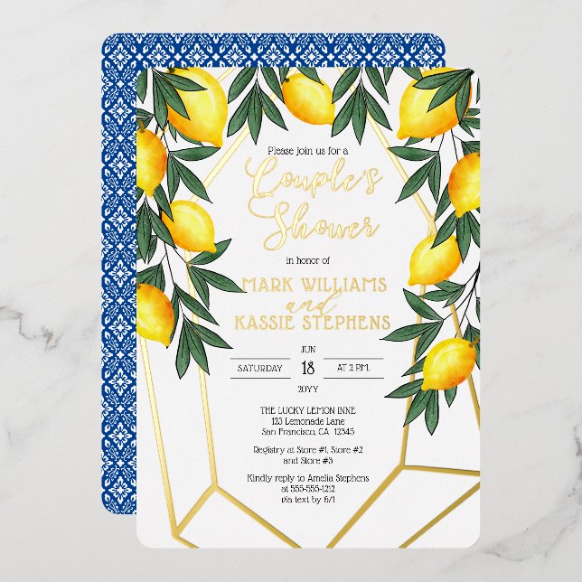 Invitation En Aluminium Main Squeeze Lemons Italien Couple's Shower Gold (Recto/Verso)
