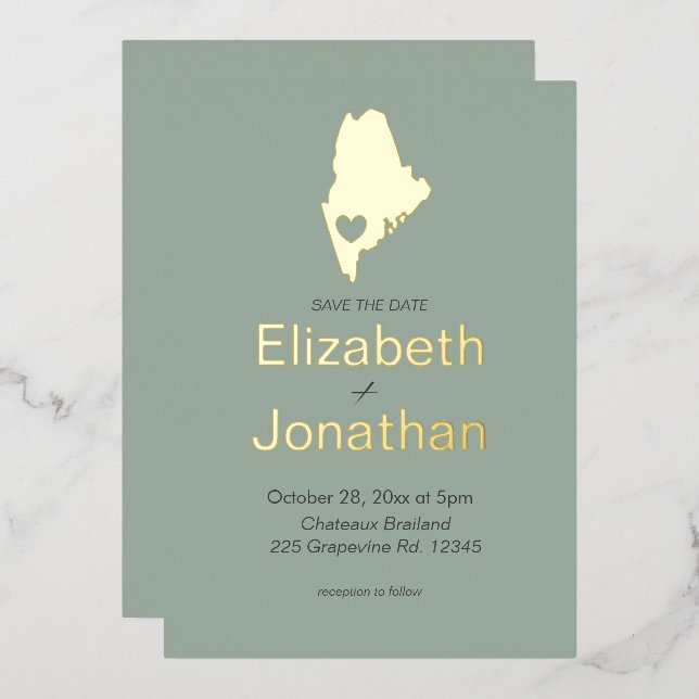 Invitation En Aluminium Maine State Destination Wedding Gold (Recto/Verso)
