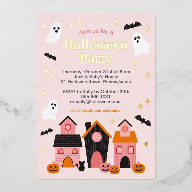 Invitation En Aluminium Maisons hantées mignonnes et effrayantes pour Hall (Recto)