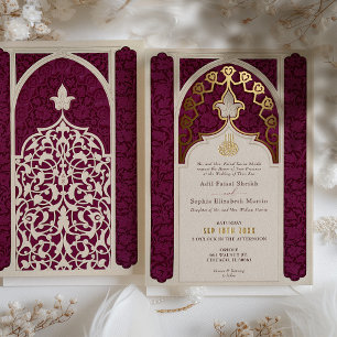Invitation En Aluminium Majestic Maroon et Gold Foil Mariage islamique