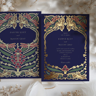 Invitation En Aluminium Majestueux mariage Art nouveau bleu marine Bourgog