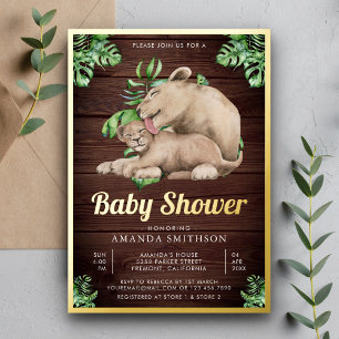 Invitation En Aluminium Maman Baby Lion Cub Jungle Baby shower en bois Or